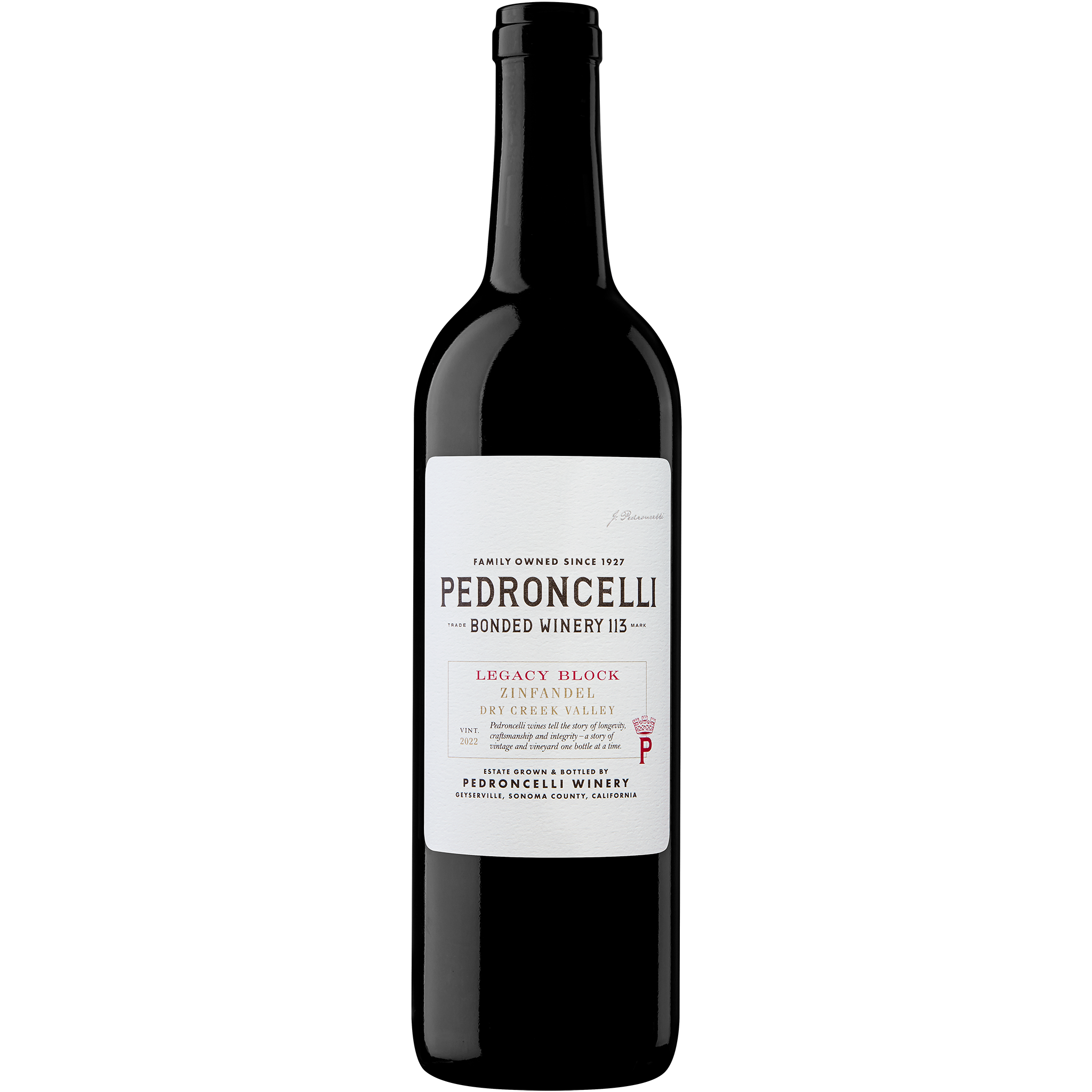 Pedroncelli Winery Legacy Block Zinfandel Dry Creek Valley Sonoma Coun