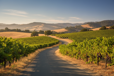 Napa wine country road with vineyard